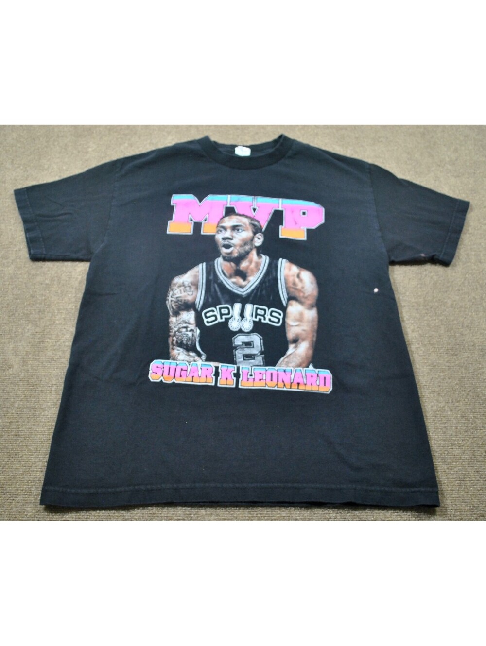 San Antonio Spurs Kawhi Leonard MVP NBA Basketball Black Shirt Size Large